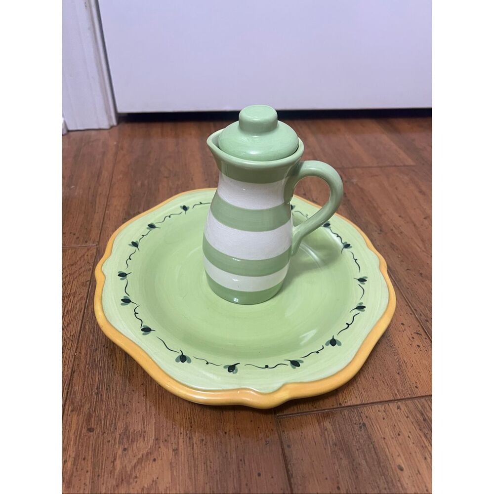 Pfaltzgraff Pistoulet oil cruet and matching plate/saucer